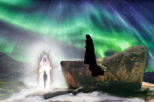 man coming through the light, discovering the hidden beauty he hadn't known before